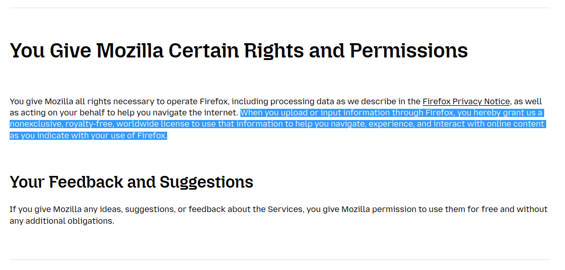 Mozilla wprowadza kontrowersyjne zmiany odnośnie licencjonowania przesyłanych danych do regulaminu korzystania z Firefoxa