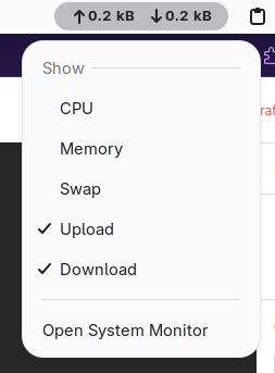 Przykład konfiguracji wtyczki System Monitor: włączone tylko informacje o stanie łącza internetowego