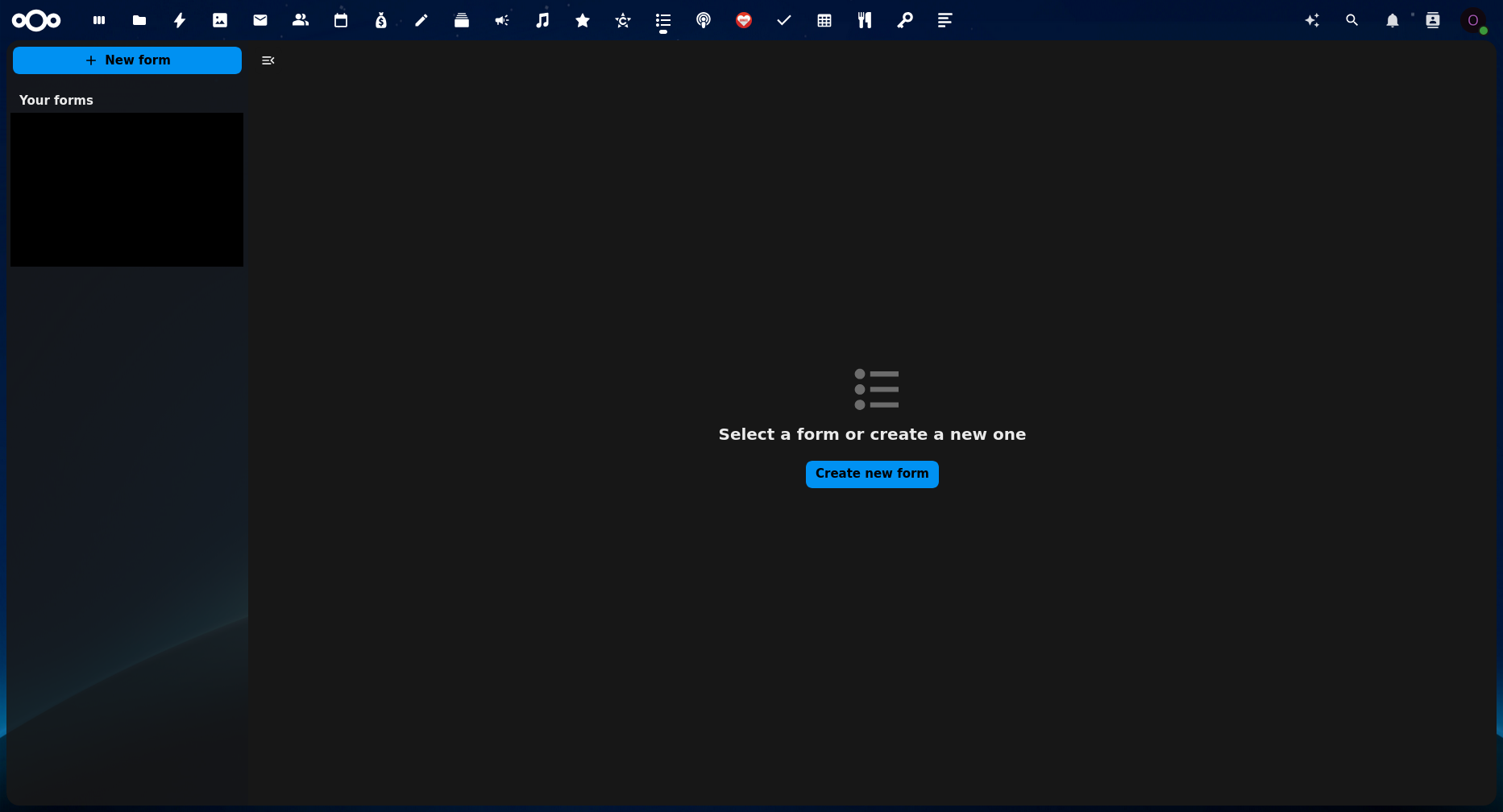 Ekran główny Nextcloud Forms na nch.pl
