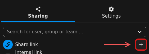Opcja generująca link do formularza -- na czerwono został zaznaczony przycisk plusa, który to umożliwia