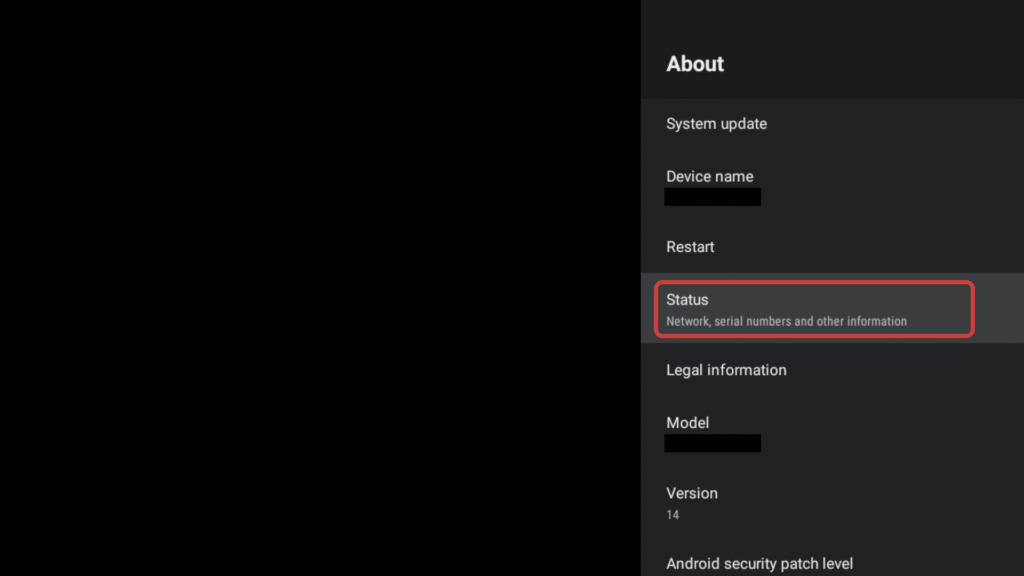 Czwarta opcja od góry pozwalająca na pobranie informacji o sieci czy numerach seryjnych urządzenia.
