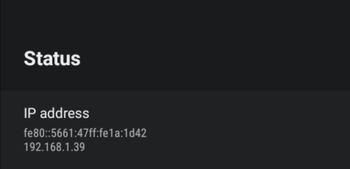 Adresy kolejno IPv6 (zaczynający się na fe80) oraz IPv4 (zaczynający się na 192.168).